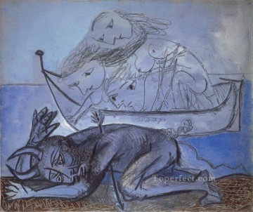 150の主題の芸術作品 Painting - Barque de nalades et faune besse 1937 キュビスト
